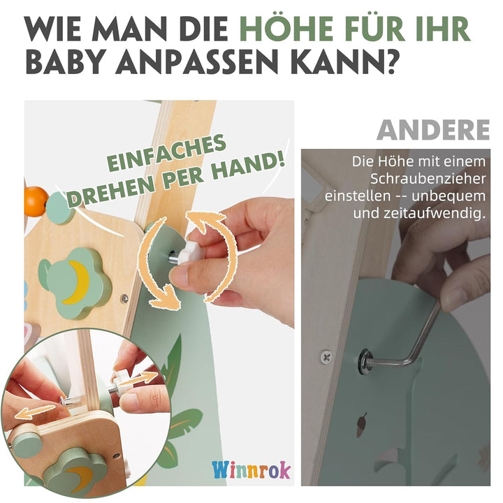 Baby Lauflernwagen Holz, Baby Lauflernhilfe Höhen- und Geschwindigkeitsverstellbar, Montessori Spiel