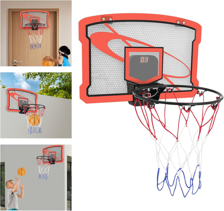 Kinder Basketballkorb Indoor für Tür & Wand, Mini Basketball Set mit Elektronischer Anzeigetafel, 2
