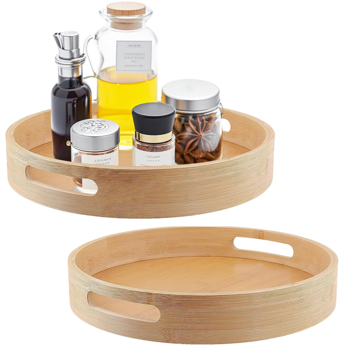 CHUIFAI 2 Stück 30cm Holz Drehteller, Bambus Lazy Susan Küchen Drehteller Organizer Holz Gewürzregal