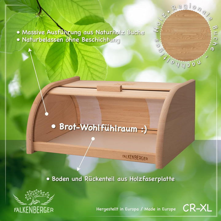Brotkasten aus Buchenholz ca. 38x28x18cm XL Rollbrotkasten traditionell Brotbox mit Roll-Deckel Hand