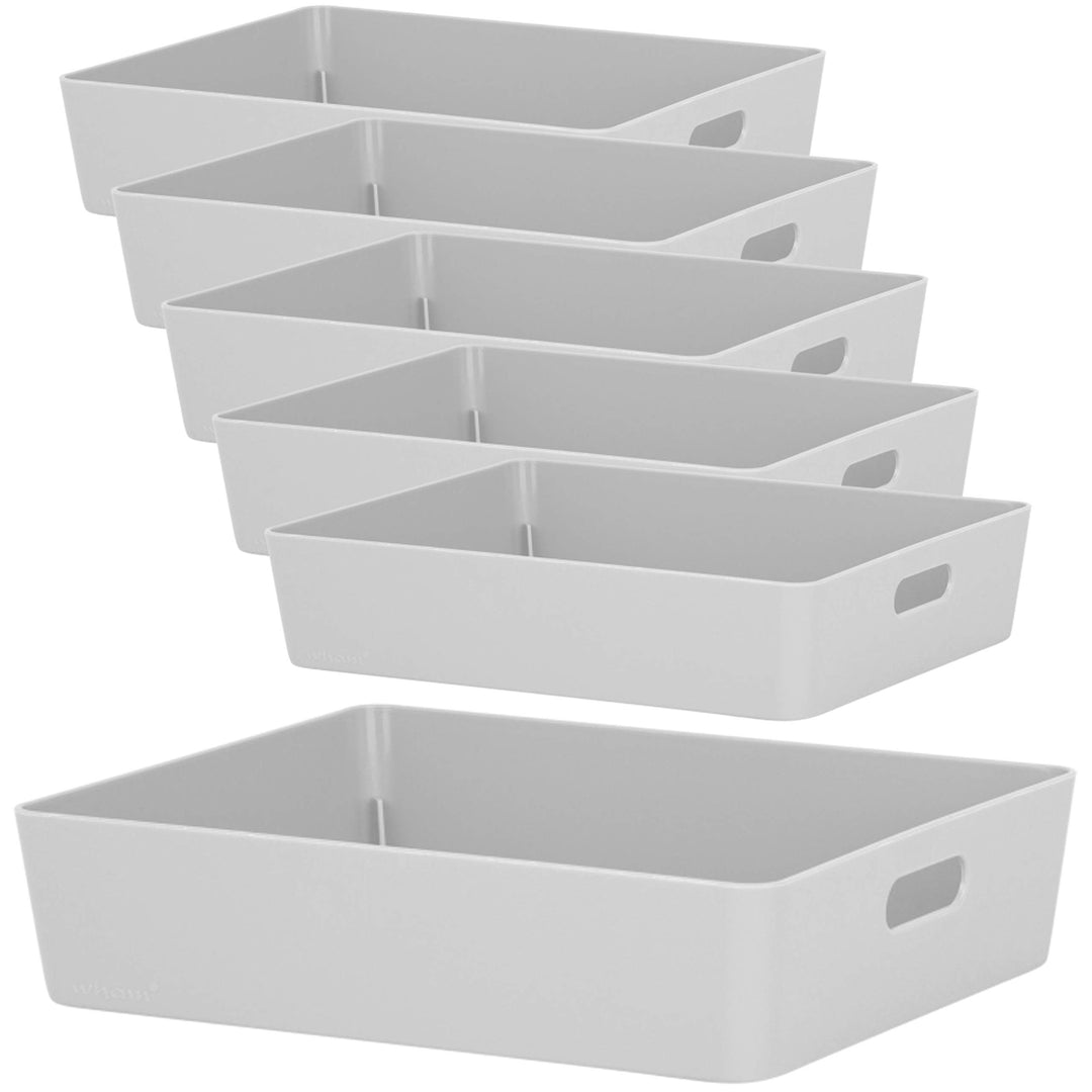 6x Ordnungsboxen - 6 cm hoch - GRAU - 25x20x6cm - 2,6 Liter - DINA5 Ordnungskorb - Schubladenorganiz