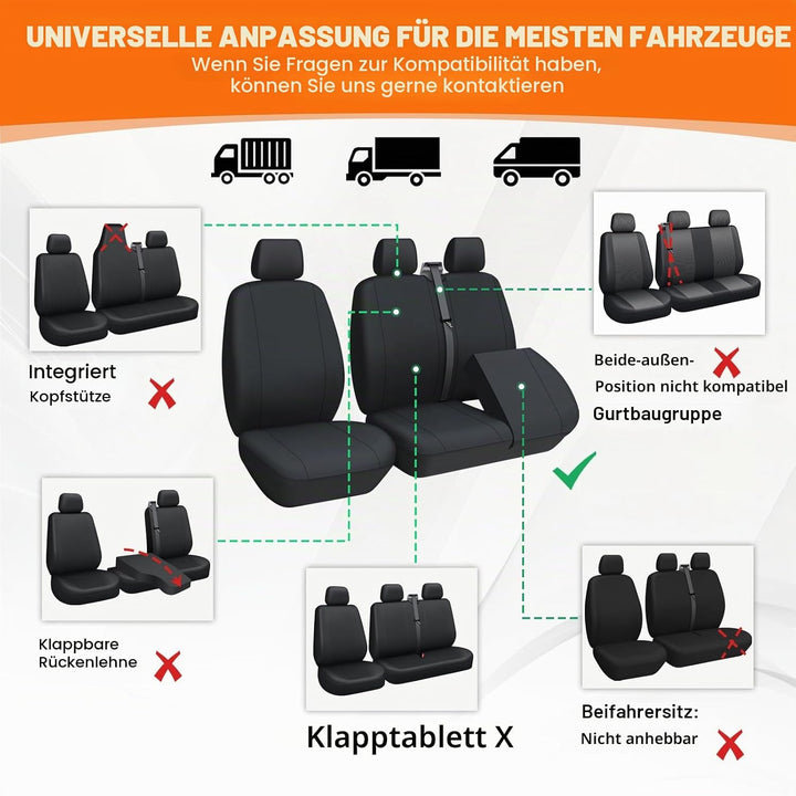 TOYOUN Universal Sitzbezüge Auto für Transporter LKW - Kompatibel mit Geteilter Basis Sitzunterseite