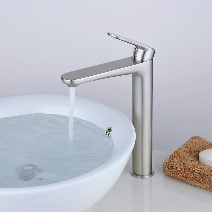 Hoch Bad Wasserhahn, Elegant Waschtischarmatur Mischbatterie für Badezimmer Waschbecken, Gebürstetes