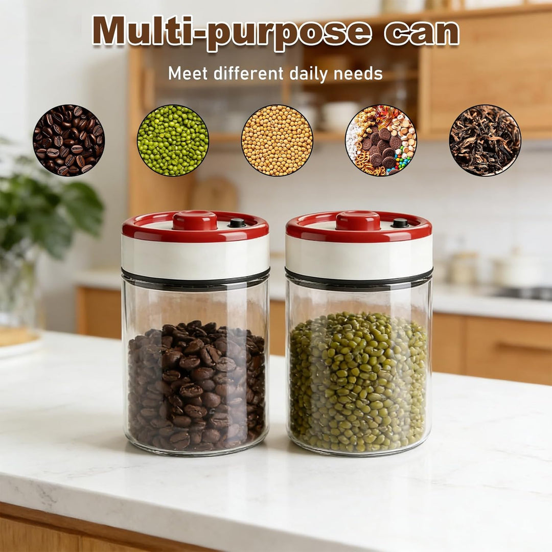 Kaffeedose Luftdicht, 2 Stück Kaffeedose mit Vakuumdeckel, 1.8L Vakuum-Kaffeedosen aus Glas, Kaffeeb