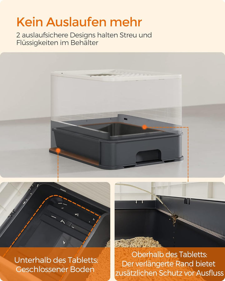 Feandrea Katzenklo, Katzentoilette, mit Deckel, ausziehbares Tablett, Schaufel, Bürste, geräumig für