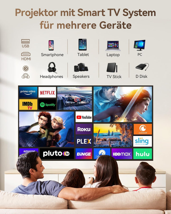 SUREWHEEL SW30 Beamer 4K AutoFokus Video Projektor 20000 Lumen 5G WiFi Blu 1080P Trapezkorrektur/Zoo