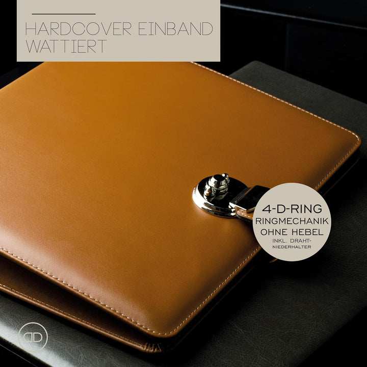 DELMON VARONE - Personalisierbare Dokumentenmappe Leder DIN A4 mit Schloss BOXCALF hellbraun, BOXCAL