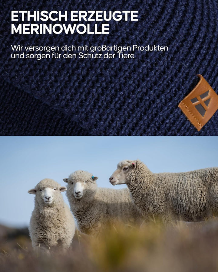 DANISH ENDURANCE Merinowolle Mütze mit Fleece, Warme Wintermütze, Stretchy & Bequem, Unisex, Beanie