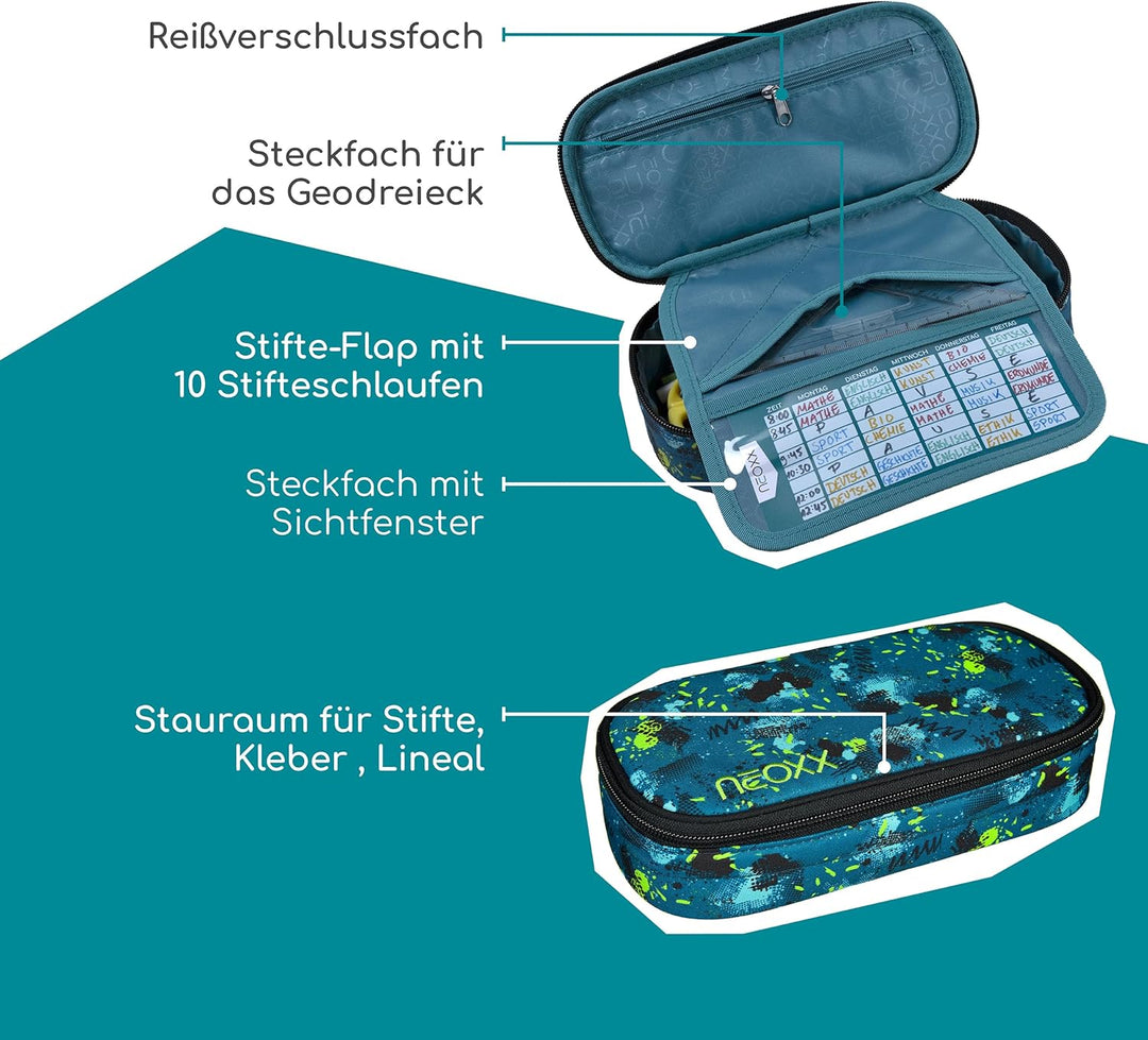 neoxx - Jump Schlamperbox - Recycelte PET-Flaschen, Hauptfach mit Reissverschluss, 10 Stifteschlaufe