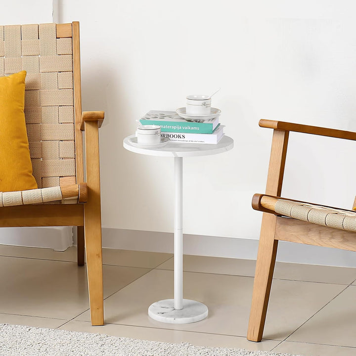 smusei Kleiner Weisser Beistelltisch runder Couchtisch mit Marmorsockel Sofa-Beistelltisch für Wohnz