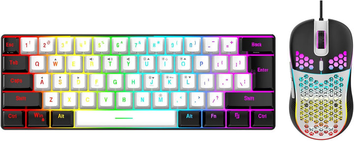 Denash Gaming-Tastatur- und Maus-Kombination, USB-C-Kabel-Tastatur-Maus, Mehrfarbiges Mechanisches T