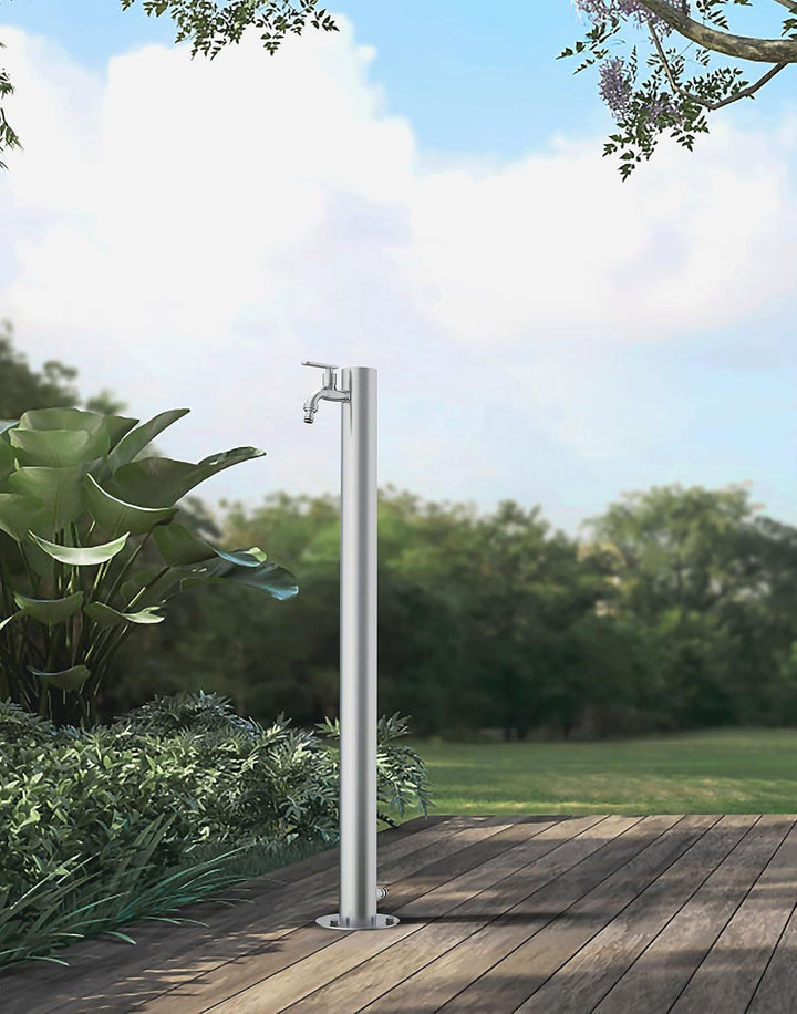 Edelstahl Wasserzapfsäule 93 cm Garten Wasserhahn Säule Ø 63 mm Edelstahl 304 gebürstet 2 Auslässe v