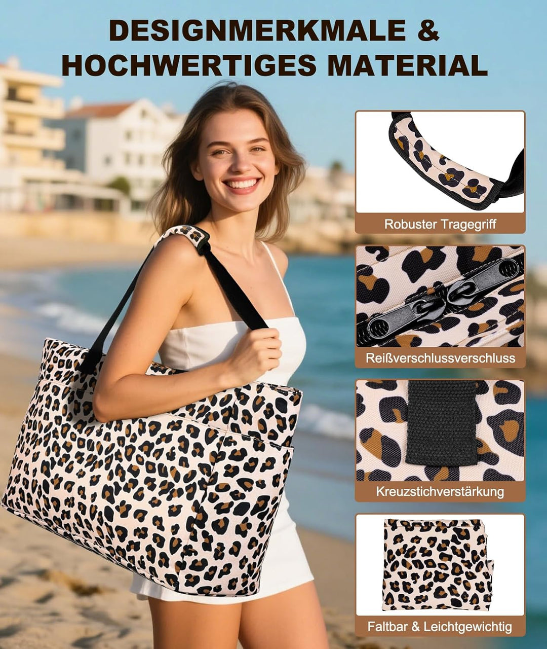 ISEYOU Strandtasche XXL Familie, Gross Strandtasche mit Reissverschluss Wasserdicht Sanddicht, Handt