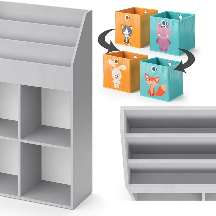Vicco Kinderregal Grau Luigi mit 2 Faltboxen - 72x114x31 cm aus Spanplatte - Bücherregal ideal fürs