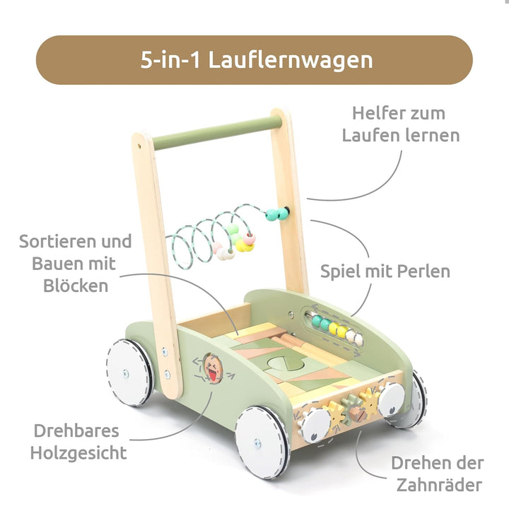 UMU® Holz 5-in-1 Lauflernwagen für Kleinkinder mit gummierten Rädern, Lauflernhilfe/Laufwagen für Ki