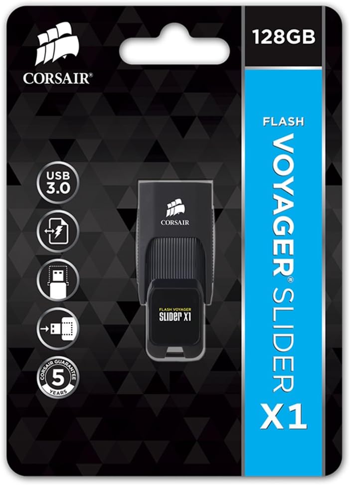 Corsair CMFSL3X1-128GB Flash Voyager Slider X1 128GB USB 3.0 Kompakt Flash Drive, Schwarz 128GB Voya