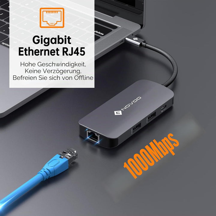 NOVOO USB C Hub 4K@60Hz USB C Docking Station HDMI 8-in-1 USB C Adapter Gigabit Ethernet mit 100W PD