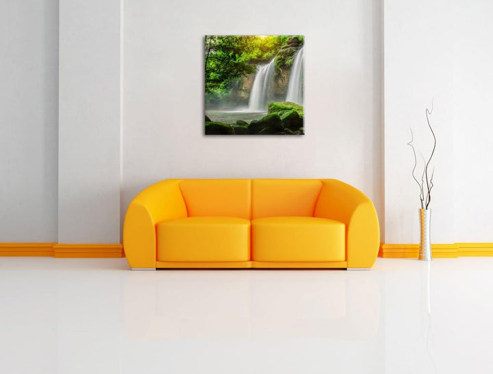 Pixxprint Wasserfall, Format: 70x70 auf Leinwand, XXL riesige Bilder fertig gerahmt mit Keilrahmen,