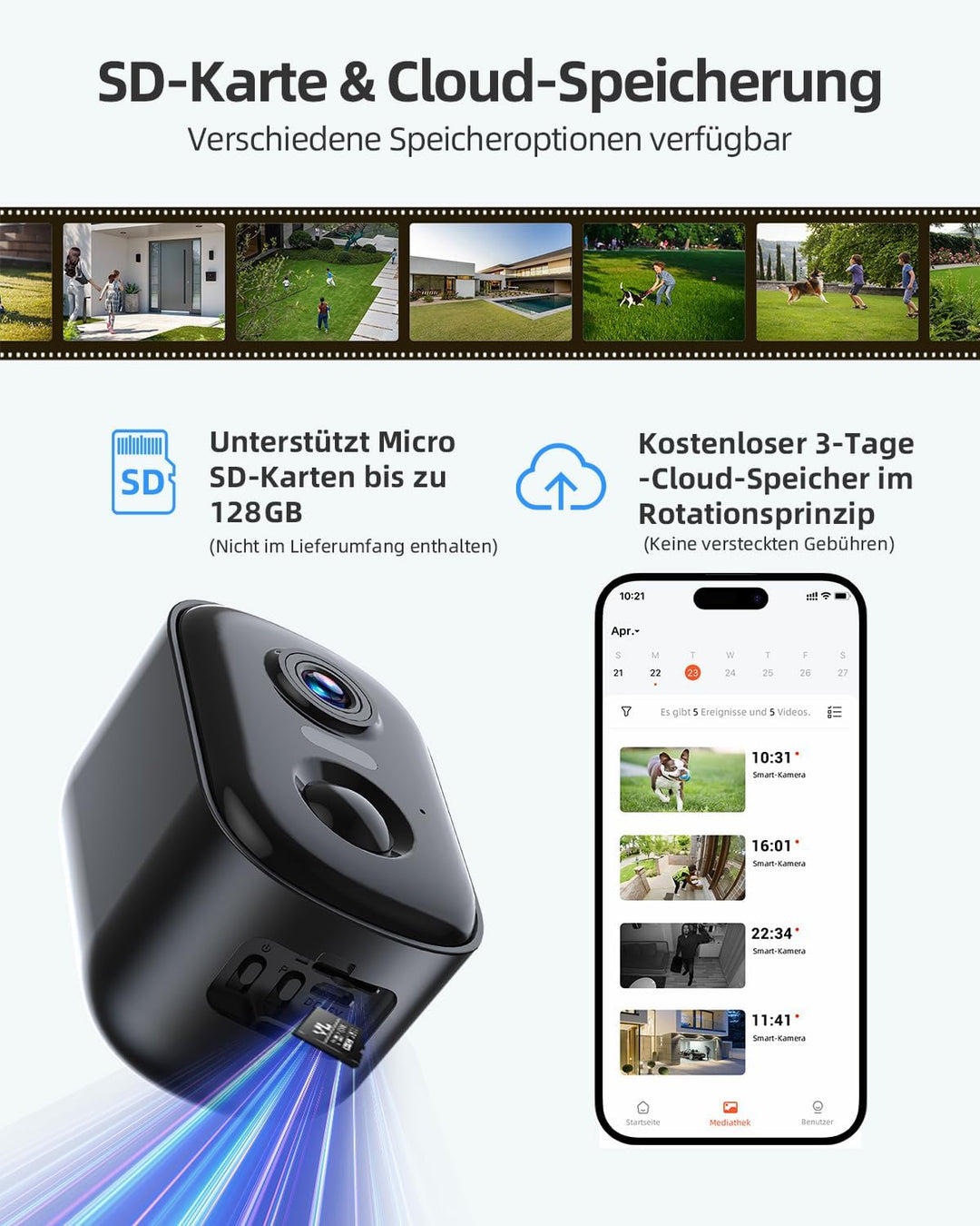 Techage Solar Überwachungskamera Aussen, 2304P, Wi-Fi, Wetterfest, App-Steuerung, 10m Reichweite, Wa