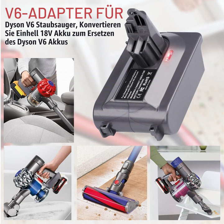 Adapter für Dyson V6 Staubsauger Convert für Einhell 18V Akku für V6 Akku Kompatibel mit DC58 DC59 D