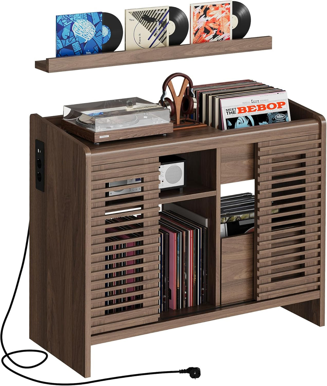 IRONCK Vinyl Plattenspieler Regal mit Schallplatten Wandhalterung, Schallplattenständer Schallplatte