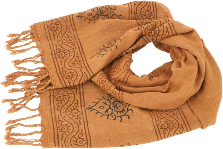 GURU SHOP Handgewebtes Baumwolltuch mit Tribalmuster, Webschal, Herren/Damen Caramel, Caramel