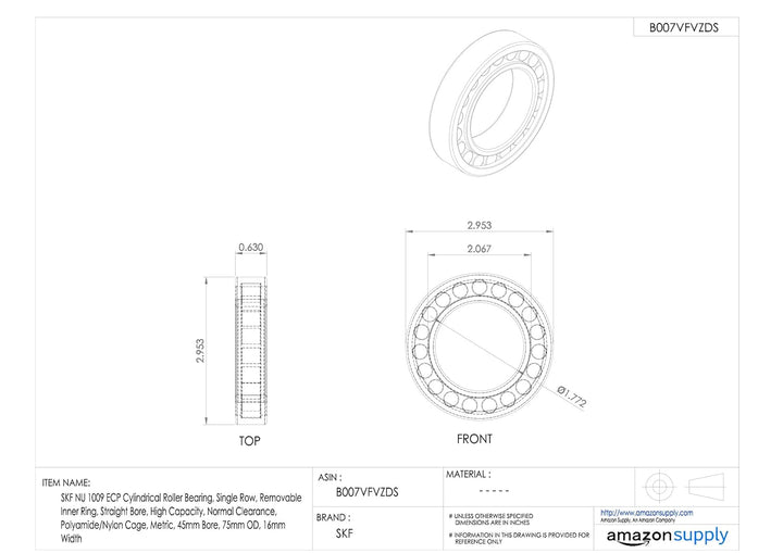 SKF NU 1009 ECP Radialrollenlager, Zylindrisch, 45 ID, Stahl
