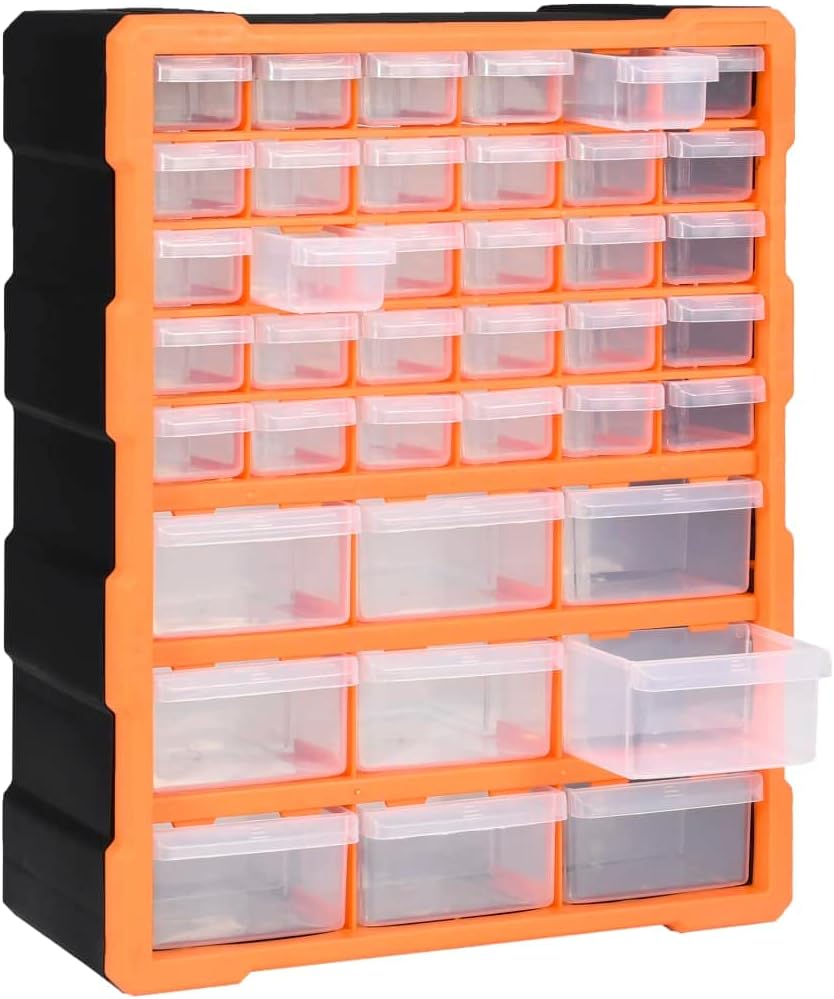Myheimly Multi-Schubladen-Organizer mit 39 Schubladen 38x16x47 cm Orange und Schwarz 39 Schubladen,