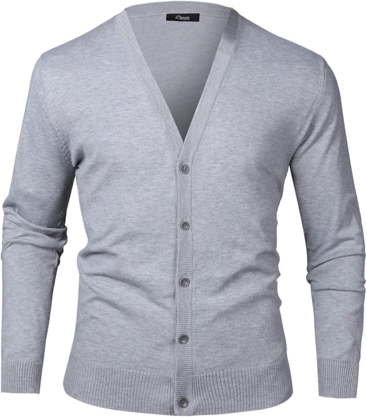 iClosam Herren Strickjacke Cardigan Mit V-Ausschnitt Aus Baumwolle Grau M, Grau M