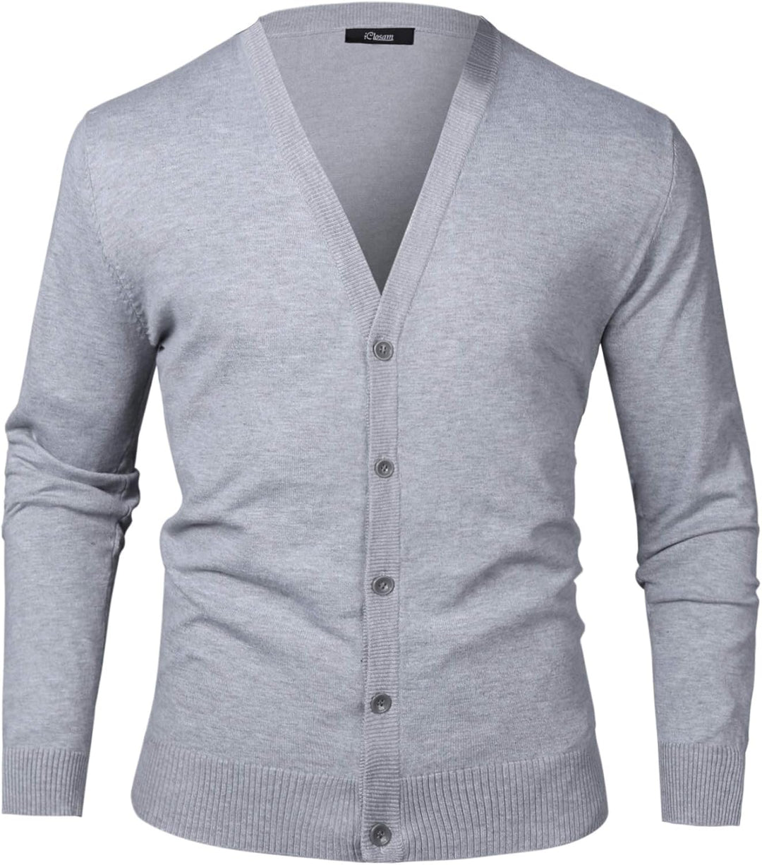 iClosam Herren Strickjacke Cardigan Mit V-Ausschnitt Aus Baumwolle Grau S, Grau S