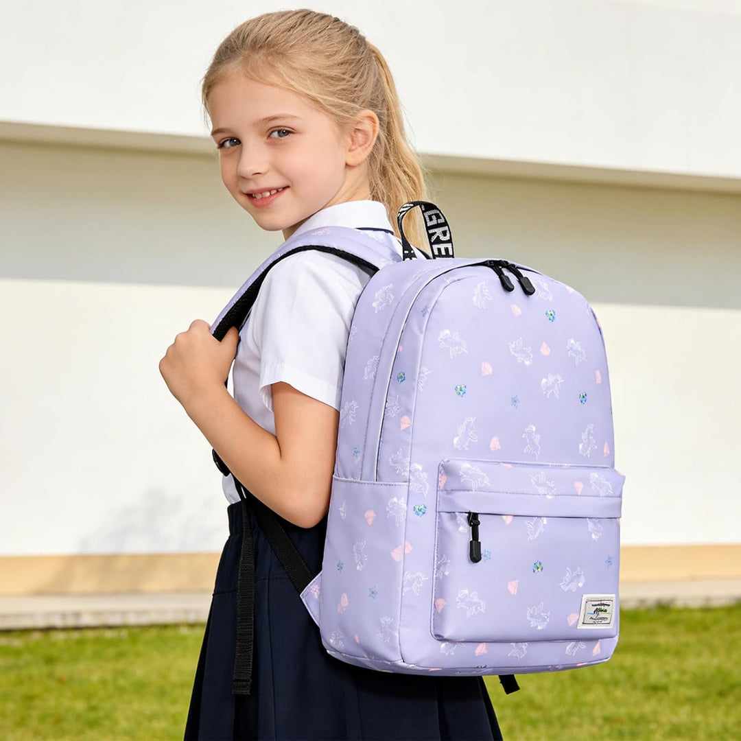 Lohol Leichter Schulrucksack für Mädchen, Kinder-Schulranzen-Rucksack mit Aufdruck (Einhorn Lila), E