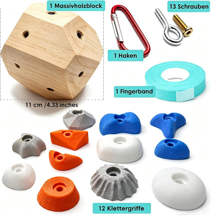 Handgefertigter Kletterblock aus Massivholz, Fingertrainer für Griffkraft mit Individuellen Routen,