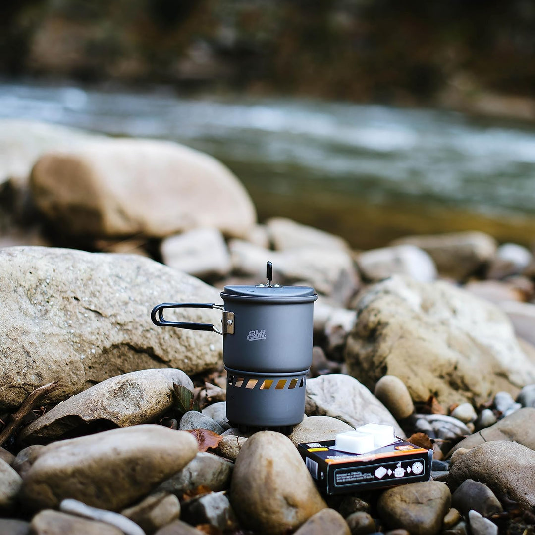 Esbit Trockenbrennstoffkochset - Outdoor Camping Kocher 585 ml mit Aluminium Topf - klappbare Griffe