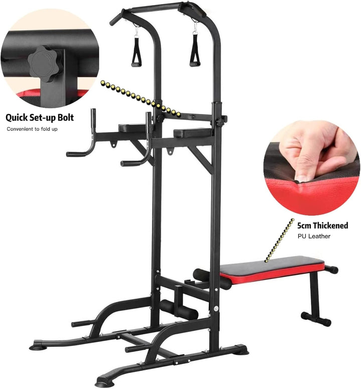 Dip Station Power Tower, Multifunktionale Kraftturm mit klappbarem Hantelbank, Klimmzugstange für Kr