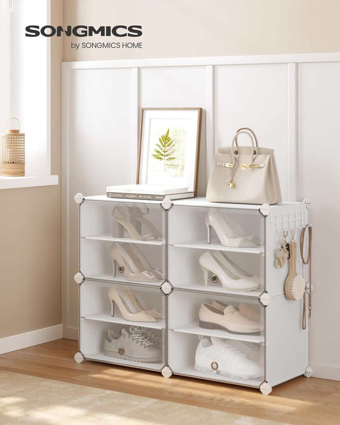 SONGMICS Schuhregal, Schuhschrank, für Garderobe und Eingangsbereich, anpassbar, 4 Fächer, für bis z