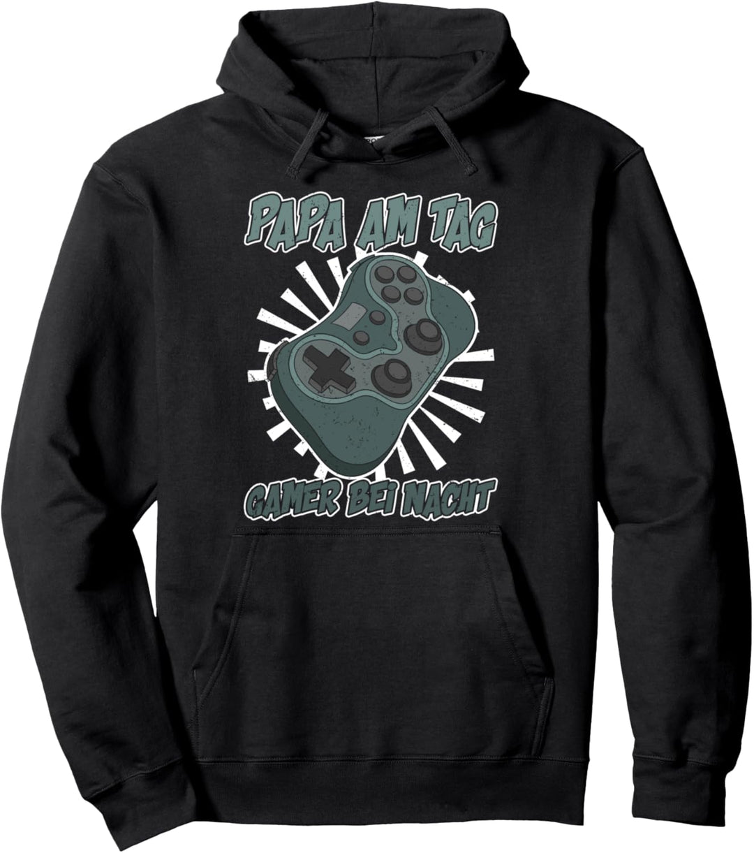 Papa am Tag Gamer bei Nacht Vatertag Lustiges Gaming Pullover Hoodie