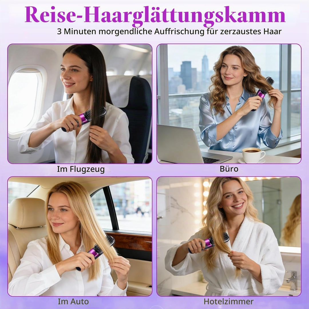 Glättbürste Kabellos, Stylingbürste Für Kurze Langes Haare, Haarglätter Bürste Kabellos mit 3 Wärmes