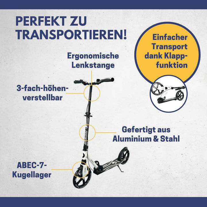 Best Sporting Scooter Erwachsene und Kinder I klappbarer Roller mit Ständer, Handbremse, Klingel und