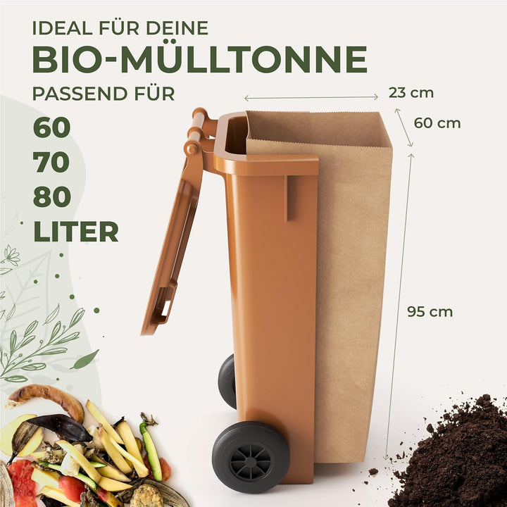 BIOGLÜCK® - 60 &amp; 80 Liter Biomüllsäcke für die Biotonne [25 Stück] / Extra nass- &amp; reissfestes Papie