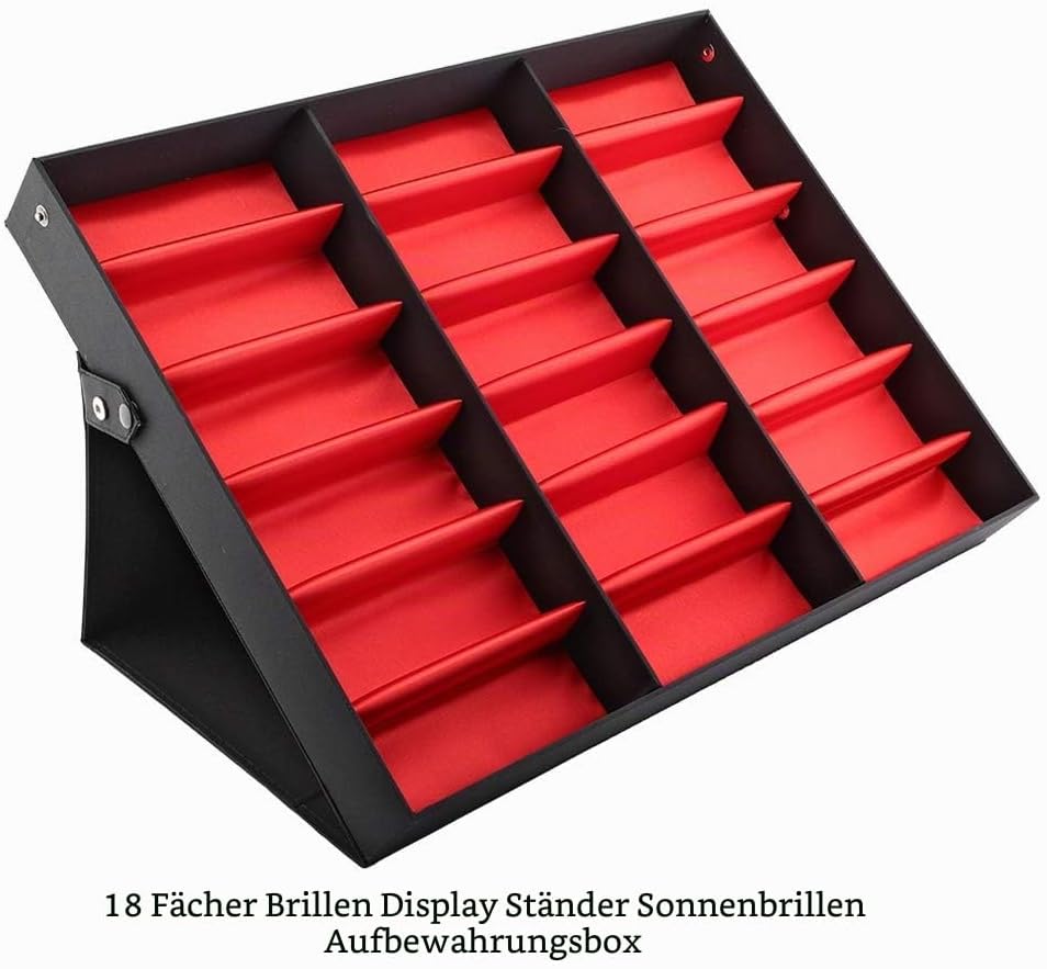 Dioche Brillenetui, Uhren-Organizer, 18 Fächer, Sonnenbrillen-Aufbewahrungsbox, mit Metallknöpfen, m