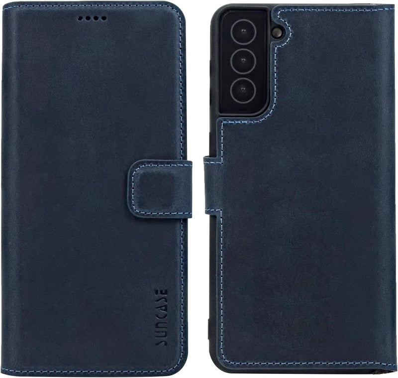 Suncase Book-Style Hülle kompatibel mit Samsung Galaxy S22 5G Leder Tasche (Slim-Fit) Lederhülle Han