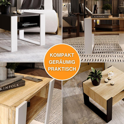 CraftPAK Wohnzimmer Tisch für Couch aus hochwertigem Holz, Stabiler & moderner Couchtisch mit zusätz