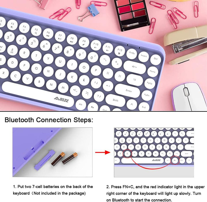 Kabellose Bluetooth-Tastatur, süsse Mini-Kompakttastatur mit 84 Tasten, kabellose 2,4-GHz-Bluetooth-