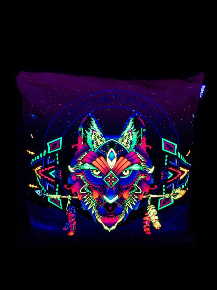 PSYWORK Schwarzlicht Kissen Neon Sentymo Wolf, 60x60cm