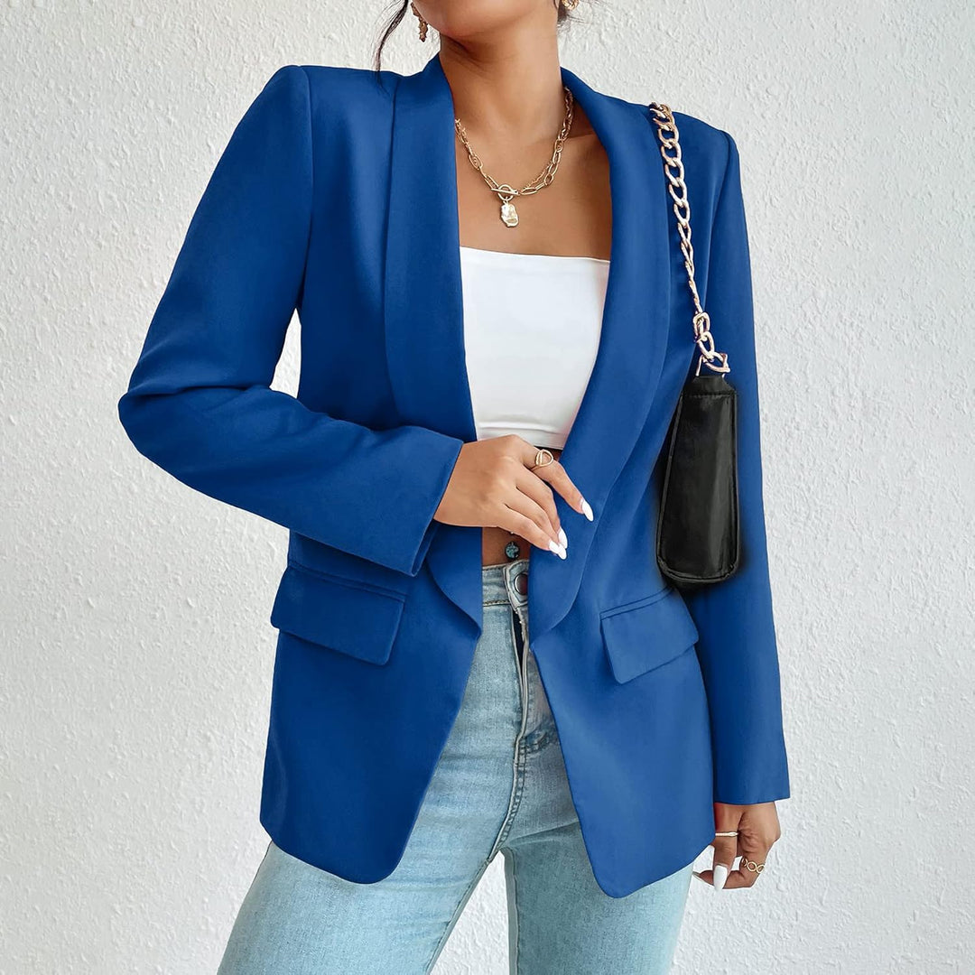 Damen Blazer Langer Casual Open Front Blazer Arbeit Büro Jacken mit Taschen Blau XS, Blau XS