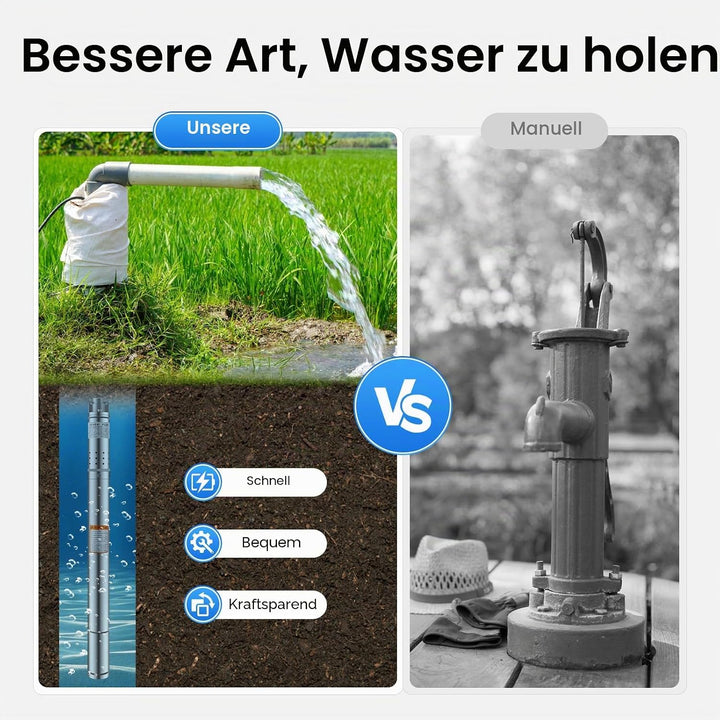 2 Zoll Tiefbrunnenpumpe 1000 L/H, 0.37KW Brunnenpumpe Tauchpumpe Mit Druckschalter Edelstahl Rohrpum