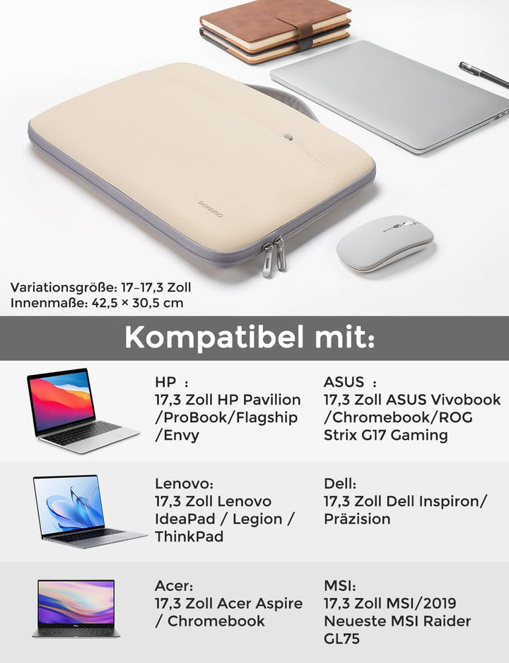 DOMISO 17 Zoll Wasserdicht Laptophülle Laptop Sleeve Case Notebook Hülle Tasche Schutzhülle für 17,3