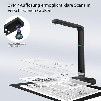 VIISAN Dokumentenscanner - 27MP Buchscanner mit Scan Max A2, ideal für grosse Periodika, Bücher und