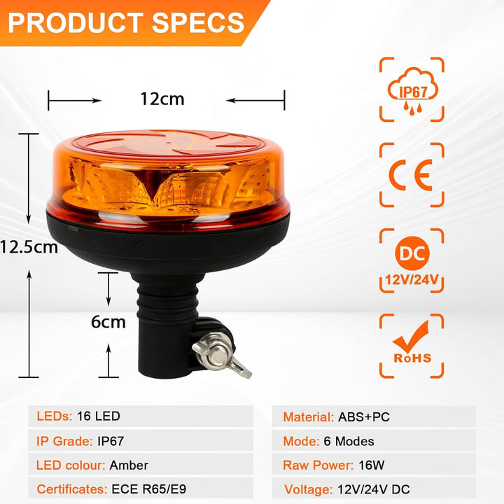 Qiping 12/24V LED Blitz Kennleuchte Orange Warnleuchte Amber Blitzlicht Gelb Strobe Light - ECE E9-g