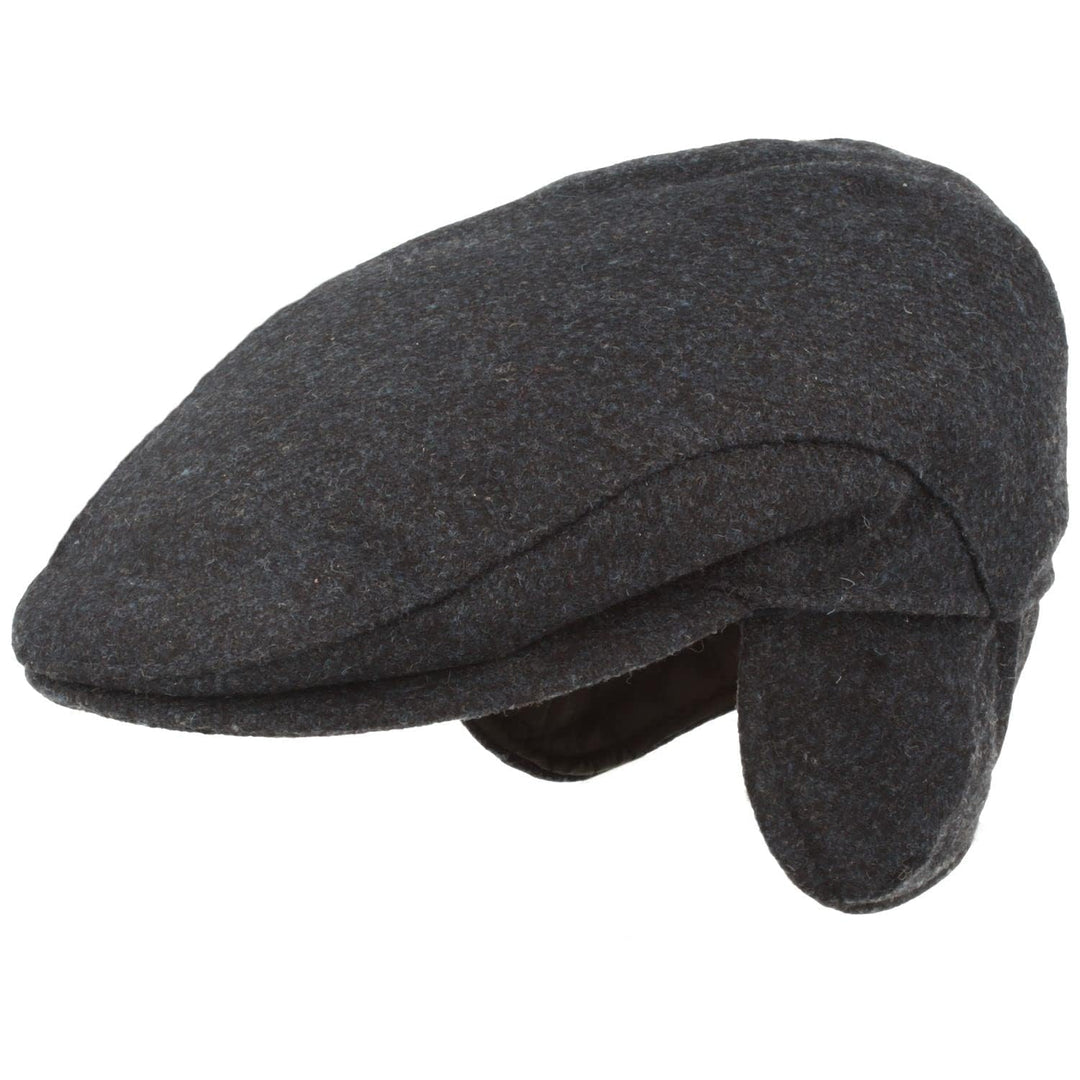 Breiter Herren Winter Schiebermütze mit Ohrenklappen Flatcap Schirmmütze 100% Wolle mit ausklappbare